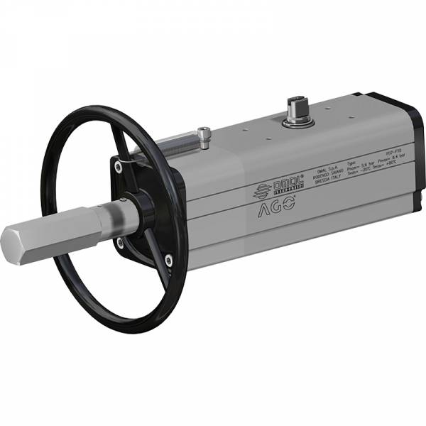 OMAL pneumatische actuator met handwiel voor noodbediening bij industri&euml;le automatisering